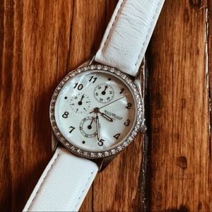 WHBM | Quartz Rhinestone White Leather Watch
